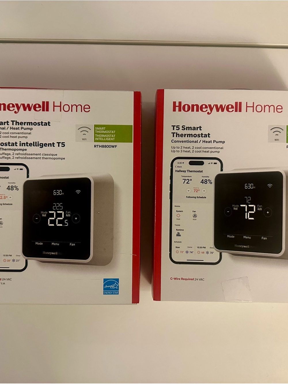 Two Honeywell Home T5 Smart Thermostat (Model RTH8800WF)